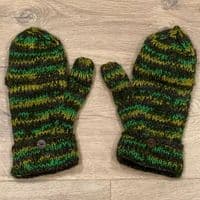 Knitted Fingerless Glove with Mitten Flap in Greens